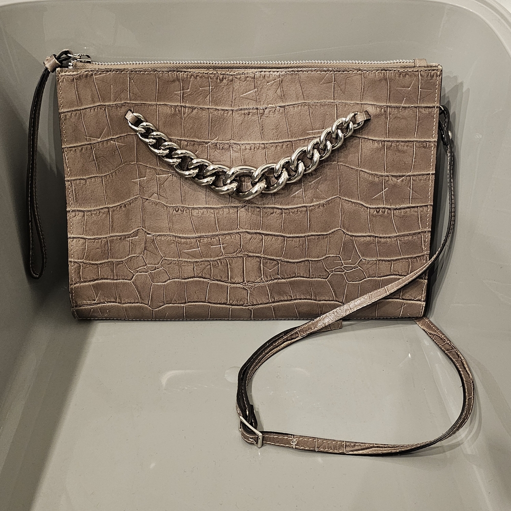 [Like New] CLAUDIA FIRENZE Italian croc-embossed crossbody bag Taupe color